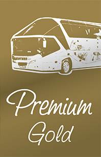 Reisebus auf einem goldenen Banner